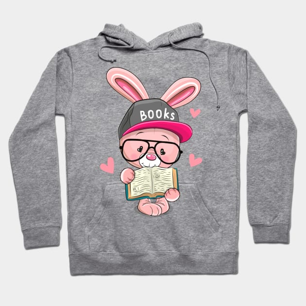 Cute smart bunny with glasses and a book Hoodie by Reginast777